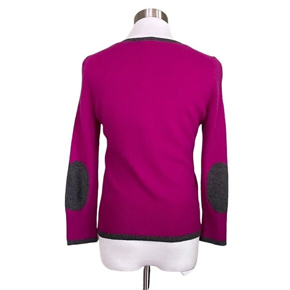 Vertical Design Womens S 100% Cashmere Cardigan Magenta Gray Elbow Patch Sweater - Picture 3 of 5